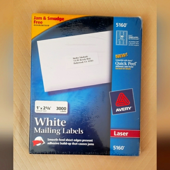 Avery White Mailing Labels Style #5160 - Picture 5 of 6